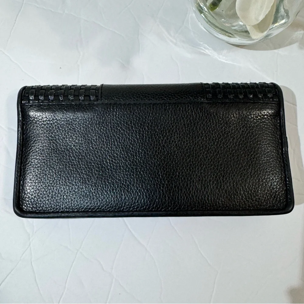 Brighton Talana Large Slim Wallet in  Black Leather with Woven Silver Medallion - Picture 2 of 13